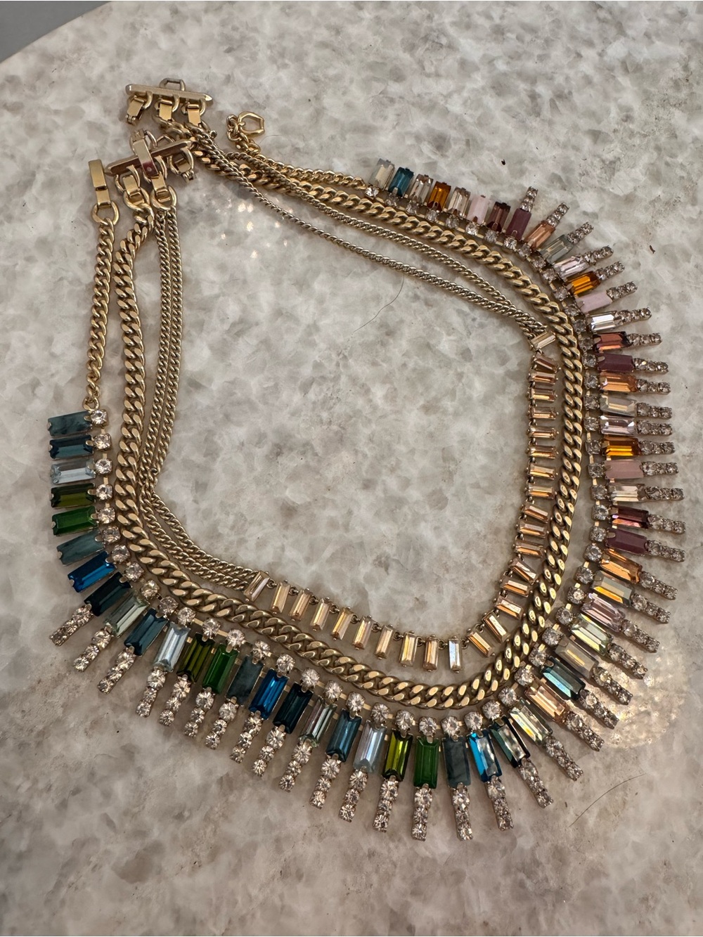 Stella & Dot Gold Multi-Color Crystal Fringe Necklace
